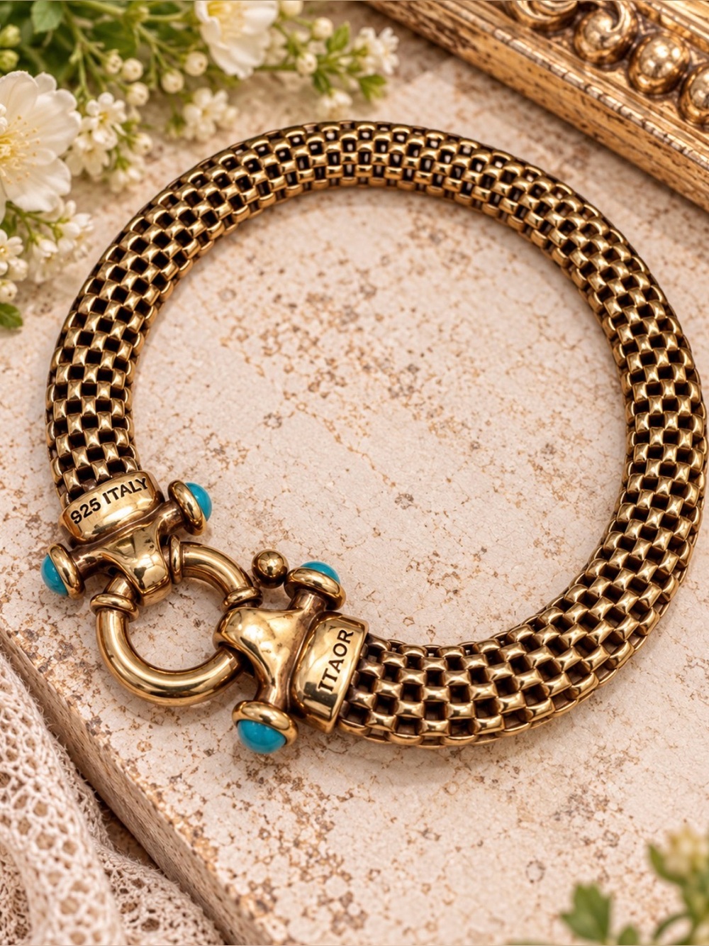 ITAOR Veronese Italy 18K Gold Vermeil 925 Sterling Silver Turquoise Bracelet
